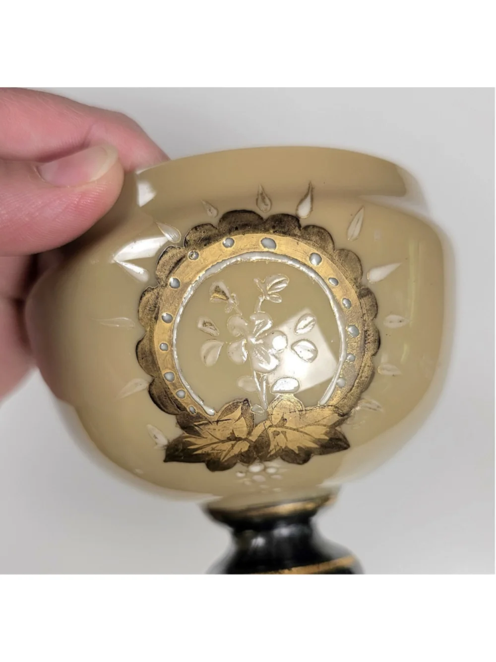 Antique Victorian Bristol Glass Vase Set Gold Gilt Hand Blown Taupe Pontil 8.5